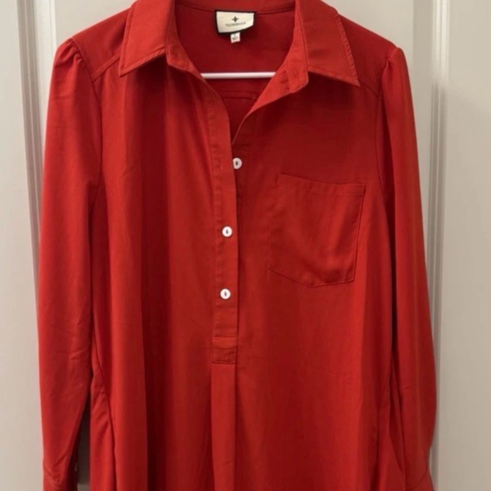 Tuckernuck Red Long-Sleeve Button-Down Dress size L